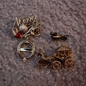 Vintage Brooch LOT of 3 Nana Dachshund Damascene Pins